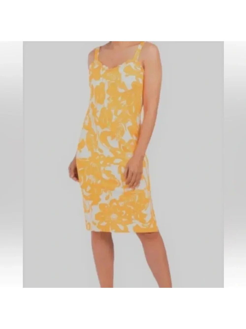 Trina Turk Zile Ruffle Floral Sheath Midi Dress Size 6 Yellow White Resort
